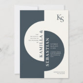 Moderne geometrische Navy Blue Ivory Monogram Wedd Einladung (Vorderseite)