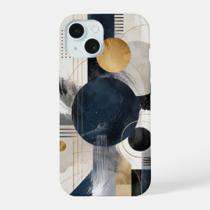 Moderne geometrische Navy-Gold-Handyhülle iPhone 15 Hülle