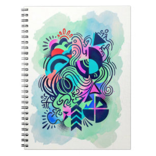 Moderne geometrische Neon-Wasserfarben-Abstrakte K Notizblock