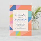 Moderne geometrische Orange Blue Graduation Party Einladung (Stehend Vorderseite)