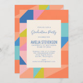 Moderne geometrische Orange Blue Graduation Party Einladung (Vorne/Hinten)