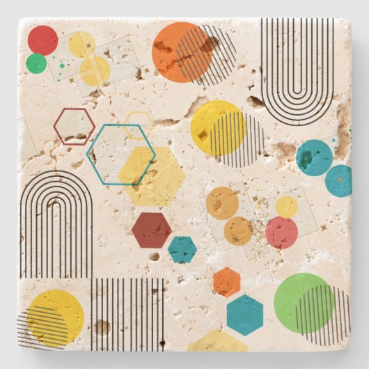 Moderne geometrische Orange Green aus dem Mittelal Steinuntersetzer (Vorderseite)