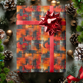 Moderne geometrische Orangenfarben und Personalisi Geschenkpapier