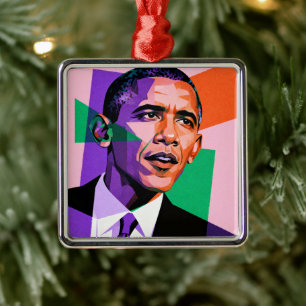 Moderne geometrische Porträt von Barack Obama Ornament Aus Metall