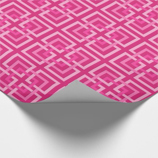 Moderne geometrische Quadrate, Fuchsia und Light P Geschenkpapier (Ecke)