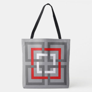 Moderne geometrische Quadrate, grau, rot und weiß Tasche