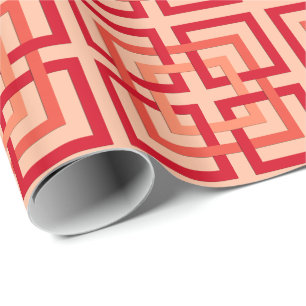 Moderne geometrische Quadrate, Korallenorange und Geschenkpapier
