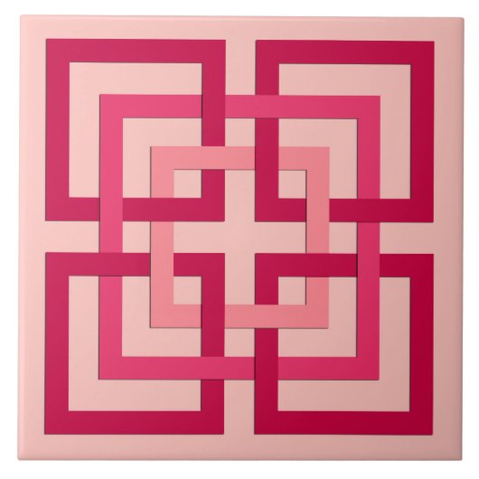 Moderne geometrische Quadrate, Korallenrosa und Ro Fliese (Vorderseite)
