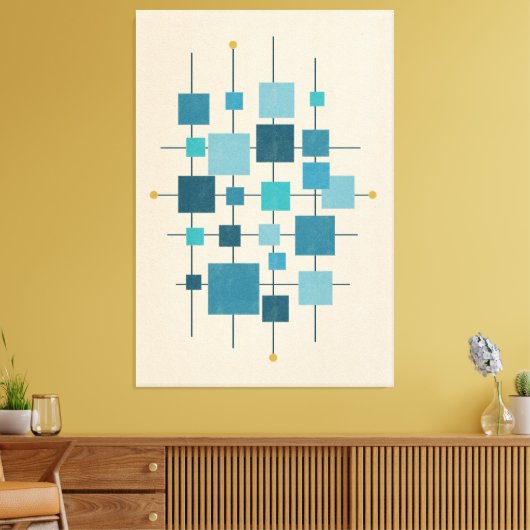 Moderne geometrische Quadrate Mitte des Jahrhunder Leinwanddruck (Insitu (Wohnzimmer))