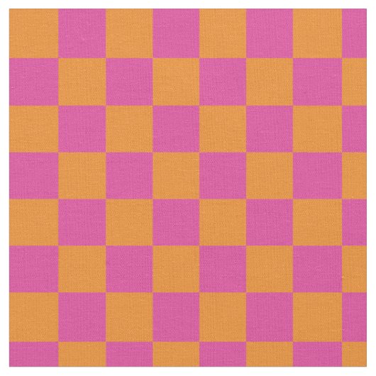 Moderne geometrische Quadrate Rosa Orange kardiert Stoff (Nahaufnahme)