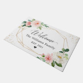 Moderne geometrische Rahmen Blush Floral Herzlich Fußmatte (Schrägansicht)