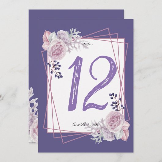Moderne geometrische Rahmen lila Tischnummer (Vorne/Hinten)