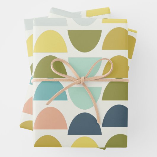 Moderne geometrische Retro-Bogenmuster Erdfarben Geschenkpapier Set (Beispiel)