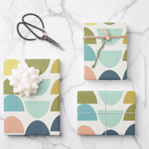 Moderne geometrische Retro-Bogenmuster Erdfarben Geschenkpapier Set