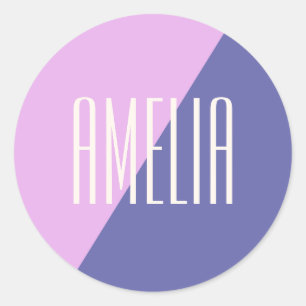 Moderne geometrische rosa lila personalisierte Nam Runder Aufkleber