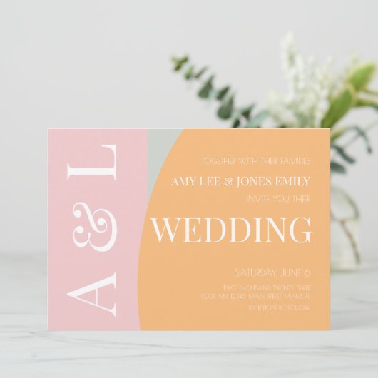 Moderne geometrische rosa Minzebracht Einladung (Stehend Vorderseite)