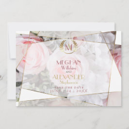 Moderne geometrische rosa Rosenhochzeit speichern  Save The Date
