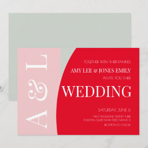 Moderne geometrische rosa rote leuchtende Hochzeit Einladung