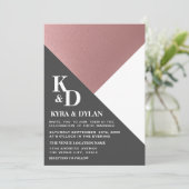 Moderne geometrische Rose Gold & Charcoal Gray Wed Einladung (Stehend Vorderseite)