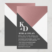 Moderne geometrische Rose Gold & Charcoal Gray Wed Einladung (Vorne/Hinten)
