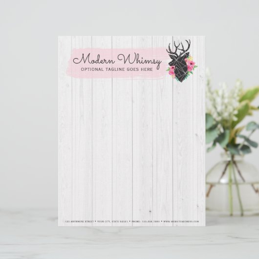 Moderne geometrische Rose Hirsch und Shabby Rustik Briefbogen (Stehend Vorderseite)