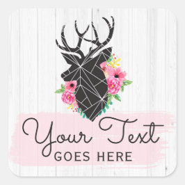 Moderne geometrische Rose Hirsch und Shabby Rustik Quadratischer Aufkleber