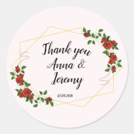 Moderne geometrische Rote Blume Glitzer Klassik Runder Aufkleber