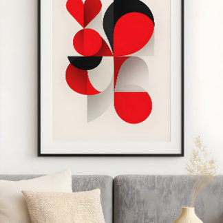 Moderne geometrische rote und schwarze LOVE-Abstra Poster