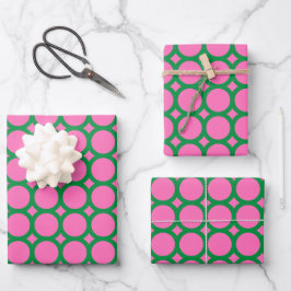 Moderne geometrische Rundform Grün/Rosa Geschenkpapier Set