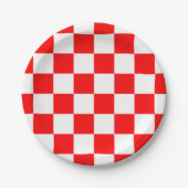 Moderne geometrische Schachbretter in Rot, Weiß Pappteller (Vorderseite)