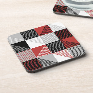 Moderne geometrische Schachbretter, schwarz, rot, Getränkeuntersetzer