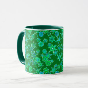 Moderne geometrische Schneeflocken auf Smaragdgrün Tasse
