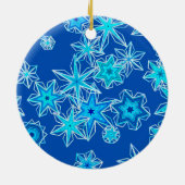 Moderne geometrische Schneeflocken, Sapphire Blue Keramik Ornament (Hinten)