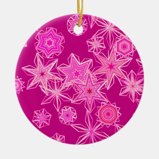 Moderne geometrische Schneeflocken, tiefes Fuchsie Keramik Ornament (Vorne)