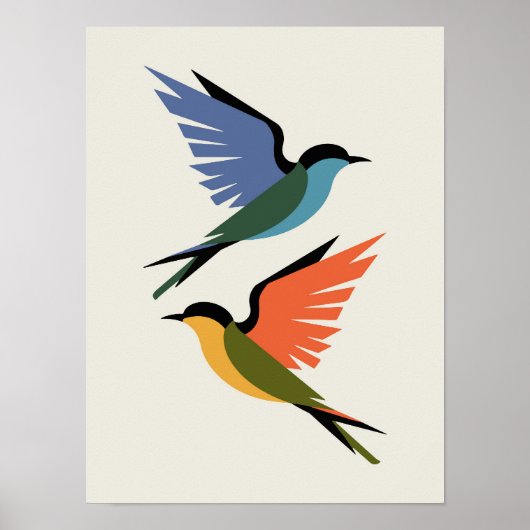 Moderne geometrische Schwalbe farbenfroher Minimal Poster (Vorne)