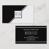 Moderne geometrische Schwarz-Weiß-Monogramm Visitenkarte (Vorne/Hinten)