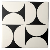 Moderne geometrische schwarze Creme Semi-Kreise Ti Fliese (Vorderseite)