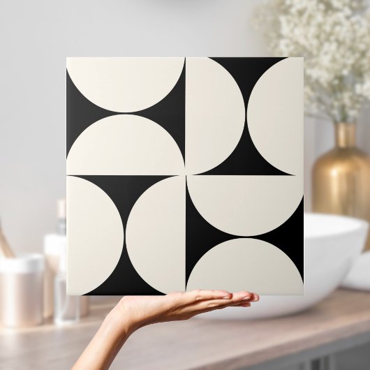 Moderne geometrische schwarze Creme Semi-Kreise Ti Fliese