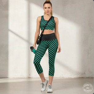 Moderne geometrische schwarze und teal diagonale S Capri Leggings