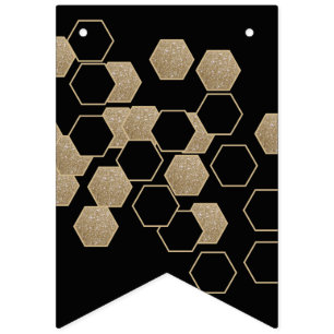 moderne geometrische Sechseck-Party in Schwarz und Wimpelkette
