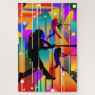 Moderne geometrische Silhouette Baseballspieler Puzzle
