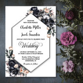 Moderne geometrische Smokey Black Floral Wedding Einladung