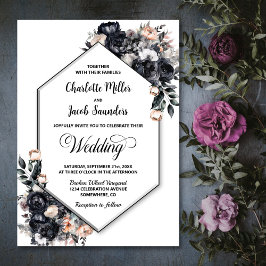 Moderne geometrische Smokey Black Floral Wedding Einladung