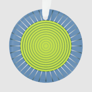 Moderne geometrische Sonne - Limette und Jeansblau Ornament