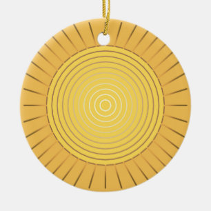 Moderne geometrische Sonne - Senfgold / Gelb Keramik Ornament