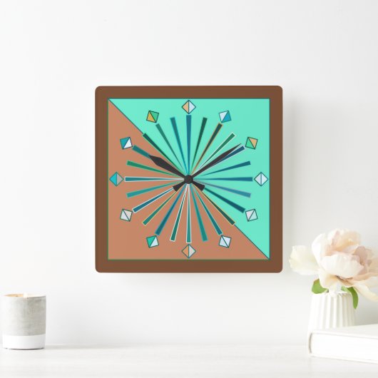 Moderne geometrische Sonnenbrille, Aqua & Schokola Quadratische Wanduhr (Zuhause)