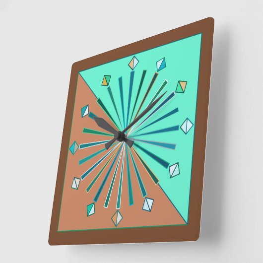 Moderne geometrische Sonnenbrille, Aqua & Schokola Quadratische Wanduhr (Winkel)