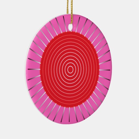 Moderne geometrische Sonnenburst - Fuchsia und Rot Keramik Ornament (Rechts)