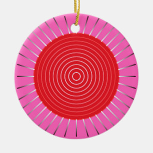 Moderne geometrische Sonnenburst - Fuchsia und Rot Keramik Ornament
