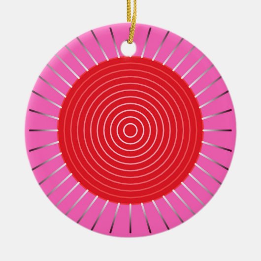 Moderne geometrische Sonnenburst - Fuchsia und Rot Keramik Ornament (Vorne)